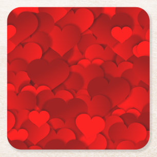 Posavasos Cuadrado De Papel Patrón de textura de corazones de amor rojo románt