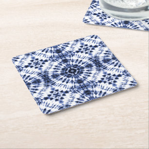 Posavasos Cuadrado De Papel Patrón de tinte azul oscuro