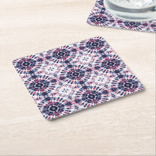 Posavasos Cuadrado De Papel Patrón de tinte azul y rojo