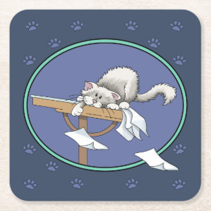 Posavasos Cuadrado De Papel Patrón de travesía de gatos