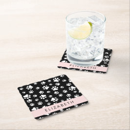 Posavasos Cuadrado De Papel Patrón de traza, garras de perro, negro y blanco,