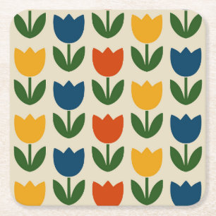 Posavasos Cuadrado De Papel Patrón de Tulipán Colorido