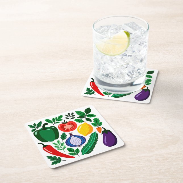 Posavasos Cuadrado De Papel patrón de vegetales (In situ)