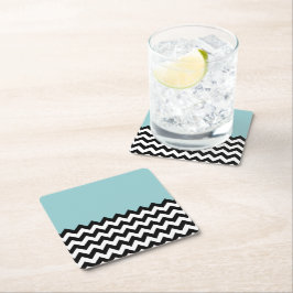 Posavasos Cuadrado De Papel Patrón de zigzag negro y blanco, chevron, azul