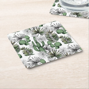 Posavasos Cuadrado De Papel Patrón del desierto de Cactus