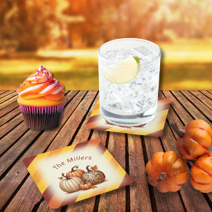 Posavasos Cuadrado De Papel Patrón despojado de otoño feliz personalizado