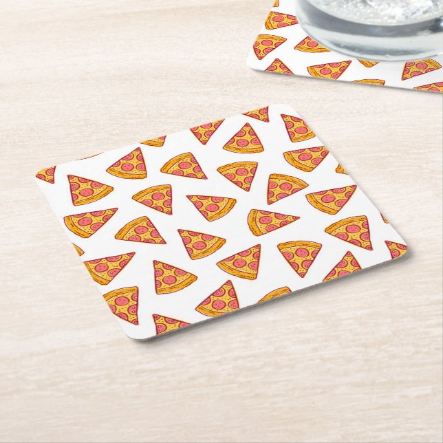Posavasos Cuadrado De Papel Patrón diverso de pizza Slice (En perspectiva)