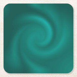 Posavasos Cuadrado De Papel Patrón en espiral verde y turquesa. 