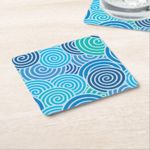 Posavasos Cuadrado De Papel Patrón espiral azul moderno