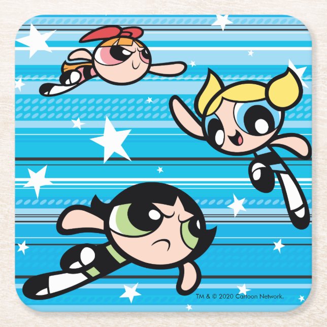 Posavasos Cuadrado De Papel Patrón estrella de Chicas Powerpuff (Anverso)