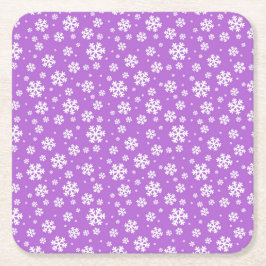 Posavasos Cuadrado De Papel Patrón festivo de copos de nieve de invierno púrpu