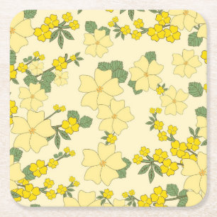 Posavasos Cuadrado De Papel Patrón floral amarillo