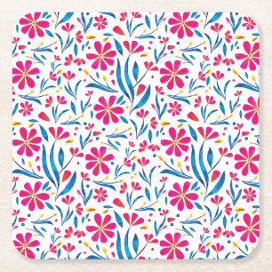 Posavasos Cuadrado De Papel Patrón floral ascendente de color de agua