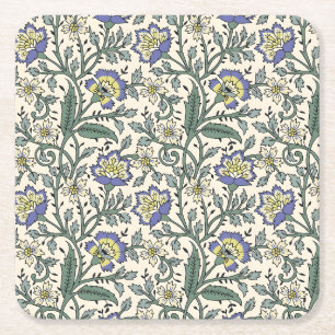 Posavasos Cuadrado De Papel Patrón floral azul, amarillo y blanco sin costuras