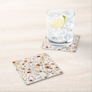 Posavasos Cuadrado De Papel Patrón floral Boho de color de agua