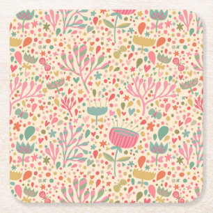 Posavasos Cuadrado De Papel Patrón floral brillante