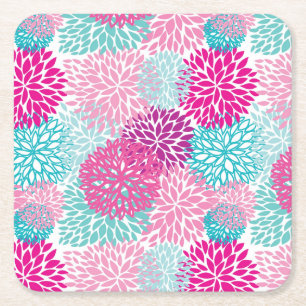 Posavasos Cuadrado De Papel Patrón floral brillante 2