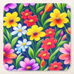 Posavasos Cuadrado De Papel Patrón floral colorido