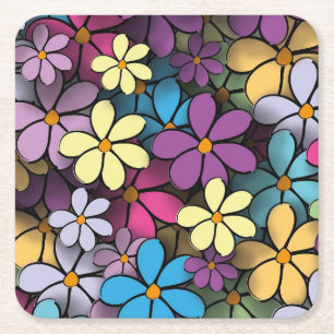 Posavasos Cuadrado De Papel Patrón floral colorido moderno