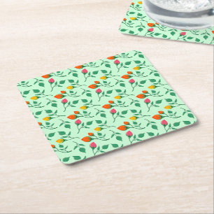 Posavasos Cuadrado De Papel Patrón floral con flores subió de color