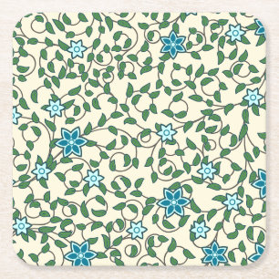 Posavasos Cuadrado De Papel Patrón floral continuo sobre fondo beige