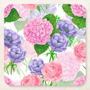 Posavasos Cuadrado De Papel Patrón floral de acuarela