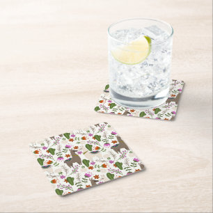 Posavasos Cuadrado De Papel Patrón Floral de Cactus Alpaca Amante de Animales