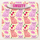 Posavasos Cuadrado De Papel Patrón Floral de Cereza de Gato Lindo Personalizad<br><div class="desc">Un adorable patrón sin costuras que presenta gatos lindos rodeados de flores rosadas brillantes y acentos juguetones de cereza. Este diseño combina el encanto kawaii con la estética femenina de moda,  creando una apariencia divertida y llamativa.</div>