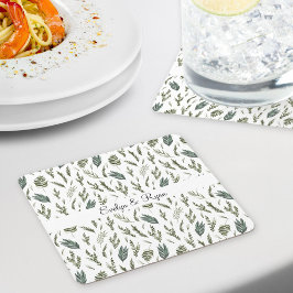 Posavasos Cuadrado De Papel Patrón floral de hojas verdes en acuarela