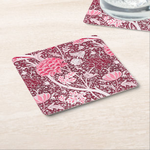 Posavasos Cuadrado De Papel Patrón floral de rosa dorada de William Morris