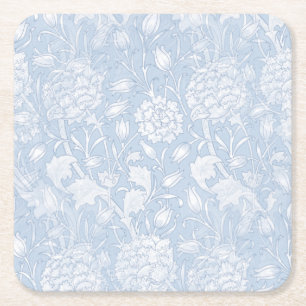 Posavasos Cuadrado De Papel Patrón floral de William Morris en azul
