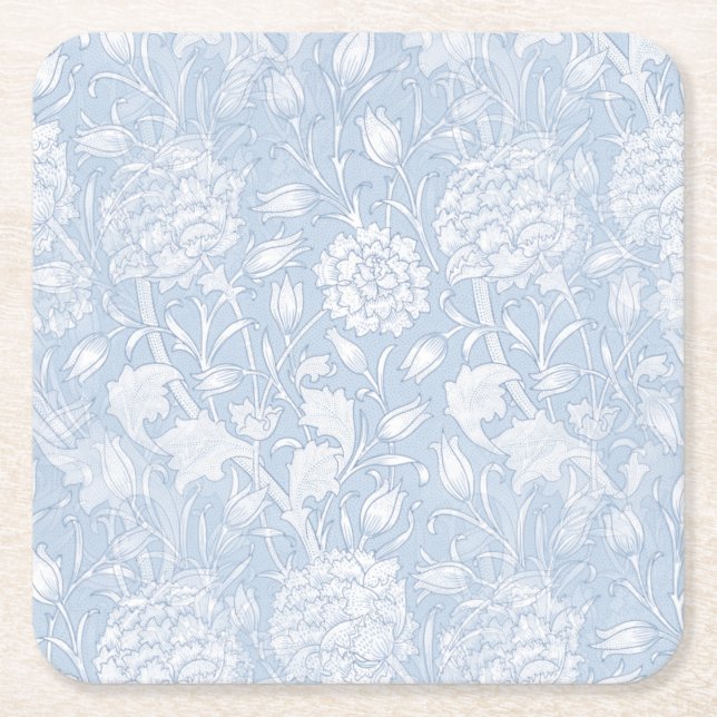 Posavasos Cuadrado De Papel Patrón floral de William Morris en azul (Anverso)