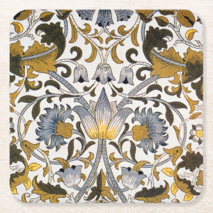 Posavasos Cuadrado De Papel Patrón floral de William Morris Lodden: azul dorad