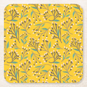 Posavasos Cuadrado De Papel Patrón floral en ramas y brotes delicados