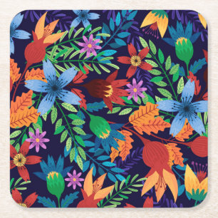 Posavasos Cuadrado De Papel Patrón floral exótico colorido-32436