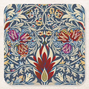 Posavasos Cuadrado De Papel Patrón Floral Índigo Vintage de William Morris