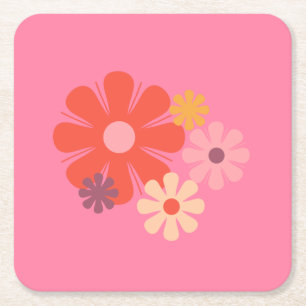 Posavasos Cuadrado De Papel Patrón floral Minimalista retro Locus Rosa