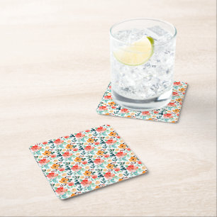 Posavasos Cuadrado De Papel Patrón floral mixto de flores silvestres coloridas