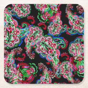 Posavasos Cuadrado De Papel Patrón Floral Paisley, Origen Étnico.