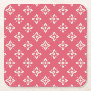 Posavasos Cuadrado De Papel Patrón floral rosa vibrante con flores geométricas