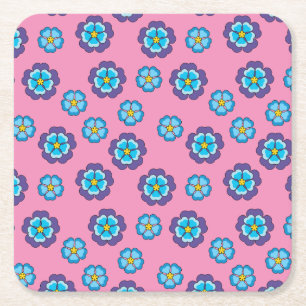 Posavasos Cuadrado De Papel Patrón floral rosa violeta azul