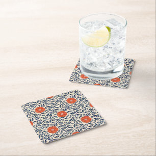 Posavasos Cuadrado De Papel Patrón floral sin costuras con flor naranja vibran