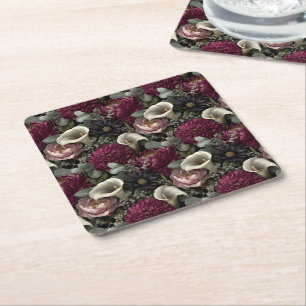 Posavasos Cuadrado De Papel Patrón floral temperamental con dalias y lirios de