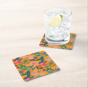 Posavasos Cuadrado De Papel Patrón floral tropical moderno