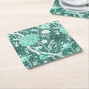 Posavasos Cuadrado De Papel Patrón floral verde esmeralda de William Morris