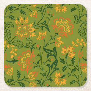 Posavasos Cuadrado De Papel Patrón floral vibrante: flores amarillas y naranja