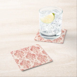 Posavasos Cuadrado De Papel Patrón Floral Vintage de Acuarela de Damasco Rosad