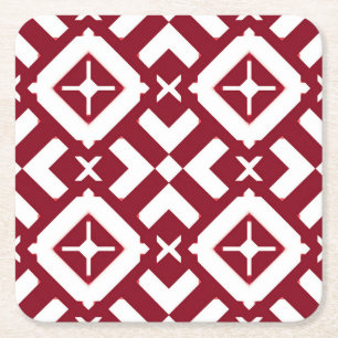 Posavasos Cuadrado De Papel Patrón geométrico abstracto rojo y blanco