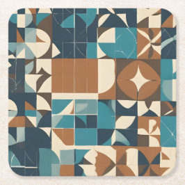 Posavasos Cuadrado De Papel Patrón geométrico azul oscuro, verde azulado, marr