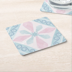 Posavasos Cuadrado De Papel Patrón geométrico de diamante azul